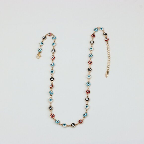 Colorful Evil Eye Necklace in Rose Gold Finish, Adjustable Chain, XPNL0389 - Picture 7 of 12